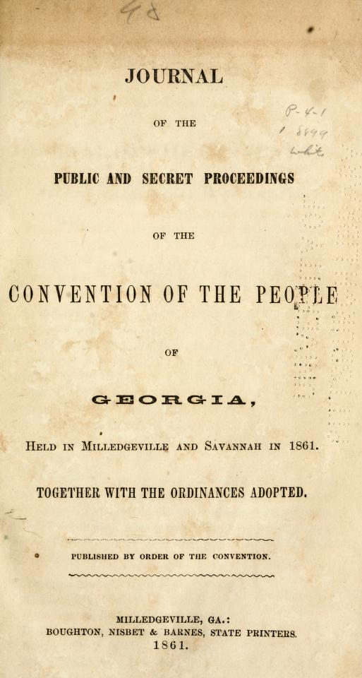 Georgia Secession Convention Journal